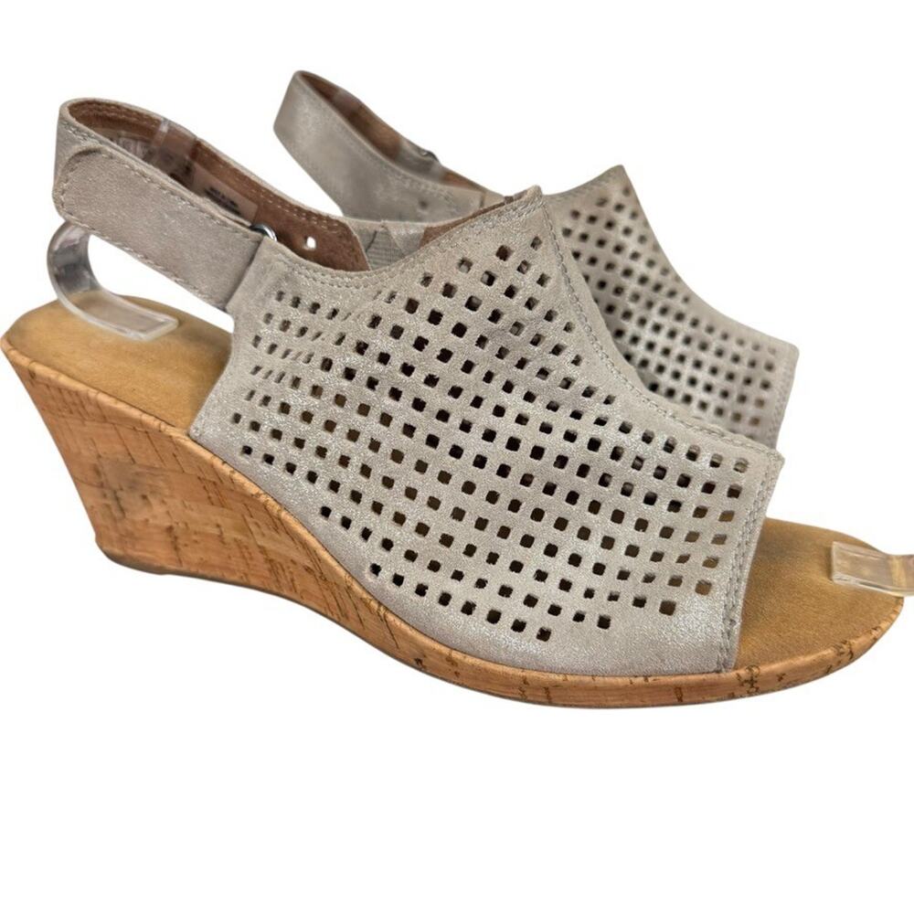 Rockport Briah Metallic Leather Slingback Perforated Wedge Sandals Shoes sz 8.5